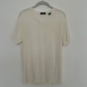 Theory Claey V-Neck Silk and Cotton T-Shirt, cream